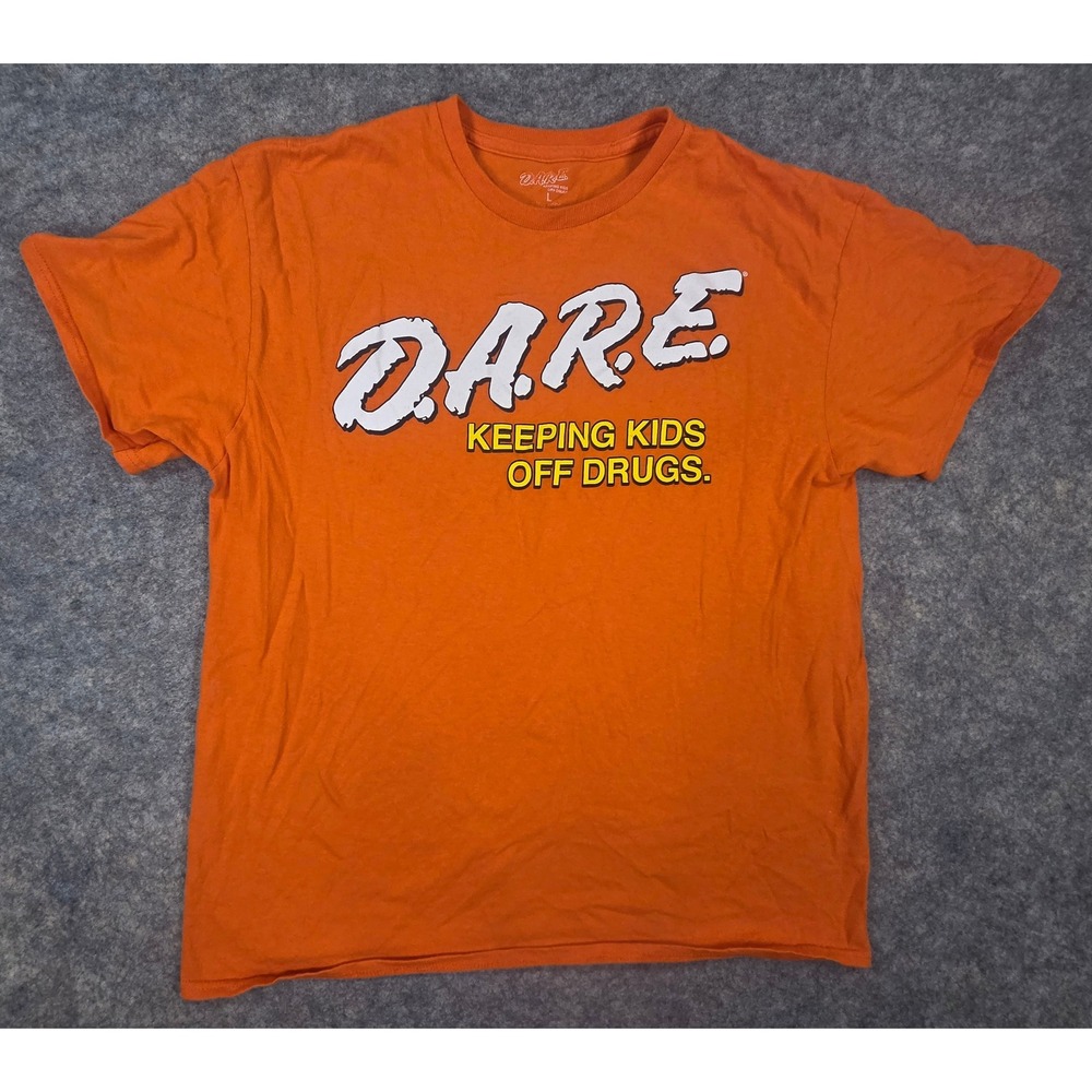 DARE Keeping Kids Off Drugs Graphic T-Shirt Orange Mens Large Tee Rare